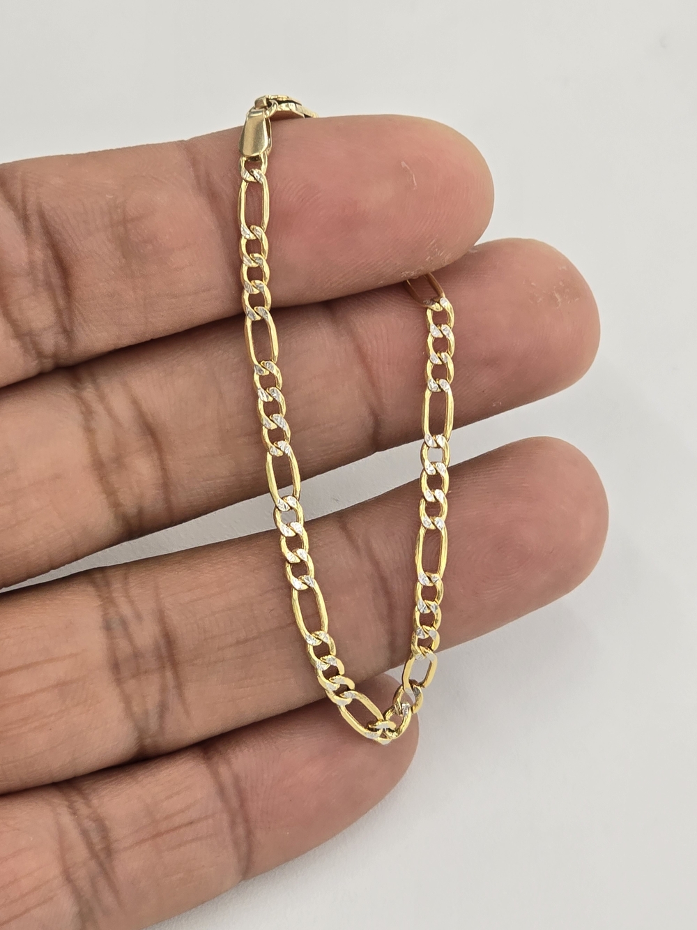14k Real Gold Figaro Diamond Cut Bracelet 3.3 Mm 6.25 Inches